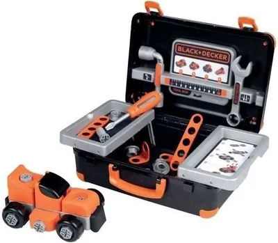 Produktbild von Werkzeugkoffer Kinder Black+Decker Bricolo Box, 3 Werkzeuge, 10 Schrauben, 5 Muttern, Fahrzeug zum Bauen, 3+ Jahre