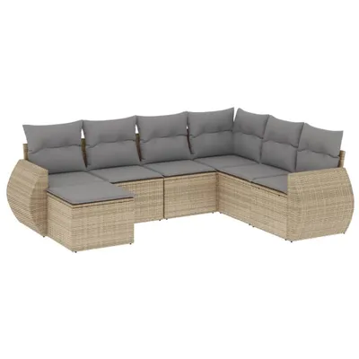 Produktbild von 7-tlg. Garten-Sofagarnitur mit Kissen Beige Poly Rattan