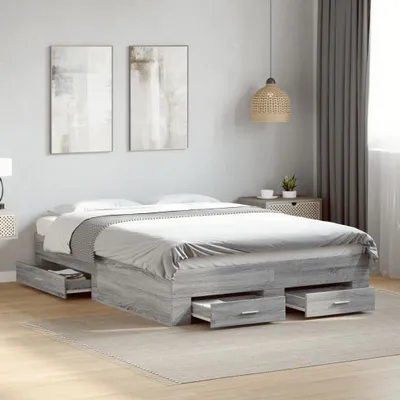 Produktbild von "Winterschlussverkauf "Bettgestell - CLORIS - Doppelbett - Robust und langlebig - mit Schubladen Grau Sonoma 140x190 cm - Einfache Montage -  Holzwerkstoff - NeuMöbel1454820