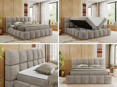 Produktbild von MKS MEBLE Boxspringbett, Doppelbett NIRA mit dekorativem Kopfteil, Multipocket-Matratze und Topper, Polsterbett mit Bettkästen - 120 x 200 cm - H3 - Beige Struktur
