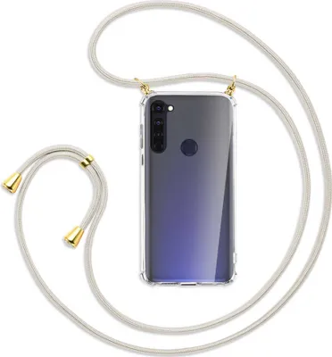 Produktbild von Handykette Backcover-Schutzhülle mit Band (Metall goldfarben) für Motorola Moto G Pro, G Stylus - broken white