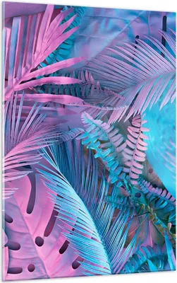 Produktbild von Bilder auf glas - Einteilig - Blätter Rosa Blau - 50x70cm - Glasbilder - Wandbilder - Bilder - zum Aufhängen bereit - Wanddekoration aus Glas - Glas Bilder - Wandbild auf Glas - GPA50x70-4401