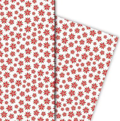 Produktbild von klein gemustertes Weihnachtspapier mit Weihnachtsstern Blume, weiß - G9856, 32 x 48cm