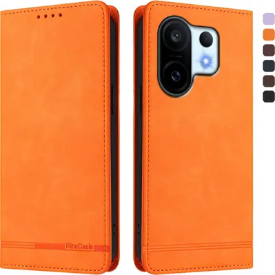 Immagine prodotto di Custodia per Vivo X200 FE, custodia retro in Finto cuoio con supporto e slot per carte di credito Arancione