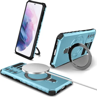 Immagine prodotto di Custodia per Samsung Galaxy S21 magnetica con MagSafe, supporto per anello, supporto, custodia protettiva a doppio strato Azzurro