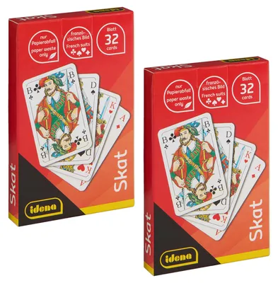 Produktbild von Idena 90270 - Skatspiel mit französischem Blatt, 2 Stück mit je 32 Karten, für 3