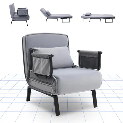 Image de FlexiSpot Fauteuil-lit 3 en 1 avec fonction lit, Dossier réglable, Pieds pliables, Poche latérale, Peu encombrant pour salon/bureau (Gris)