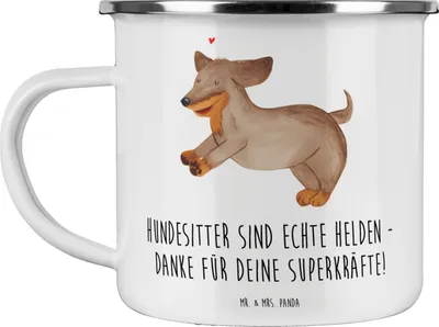 Produktbild von Mr. & Mrs. Panda Pott Hundesitter Helden - Weiß - Geschenk, Campingbecher, Fürsorge, Emaille Tasse, Haferl, emaillebecher, Bedanken, Emotional, Danke sagen, Anerkennung