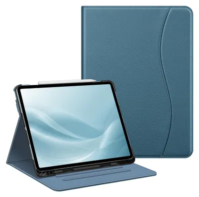 Produktbild von FINTIE Hülle für iPad Air 13 Zoll M4/M3/M2 (2026/2025/2024) mit Stifthalter, Multi-Winkel Betrachtung Folio Stand Schutzhülle mit Dokumentschlitze für iPad Air 13 Zoll, Dunstblau