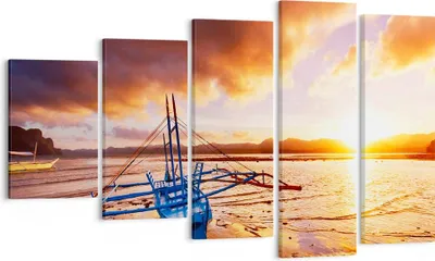 Produktbild von Bild auf Leinwand - Leinwandbild - Ufer Boot Strand - 100x60cm - Wand Bild - Wanddeko - Wandbilder - Leinwanddruck - Bilder - Kunstdruck - Wanddekoration - Leinwand bilder - Wandkunst - EG100x60-3905