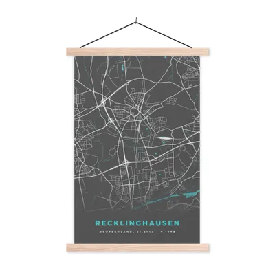 Produktbild von MuchoWow® Textilposter Stadtplan - Deutschlandkarte - Blau - Recklinghausen - Karte 120x180 cm mit holzfarbenen Rahmen - Textil-Plakat