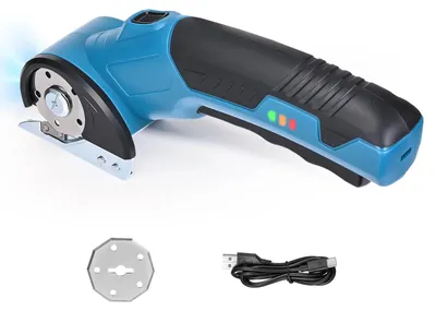 Produktbild von Elektrischer Rollschneider - Handwerkzeug - Kabellos - LED-Licht - SK5-Stahlklinge - Sicherheitssperre - 320 U/min - Blau