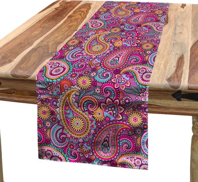 Obrázek produktu pro ABAKUHAUS Paisley ubrus, klasické asijské motivy s květinami, jako jsou sluneční listy a ozdobné tvary, 40 x 225 cm, vícebarevný