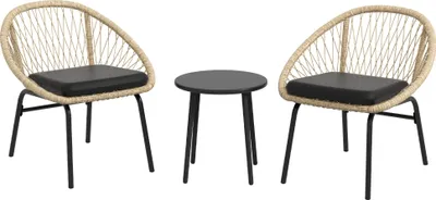 Image de Ensemble de mobilier de jardin en rotin 3 pièces avec table basse et 2 chaises, coussins, jaune