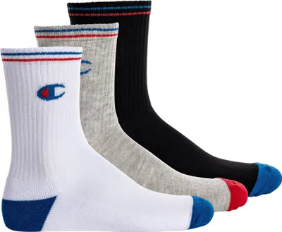 Produktbild von Champion Uni Socken, 3 Paar - Crew Socken, Logo, Streifen Weiß/Grau/Schwarz EU 35-38