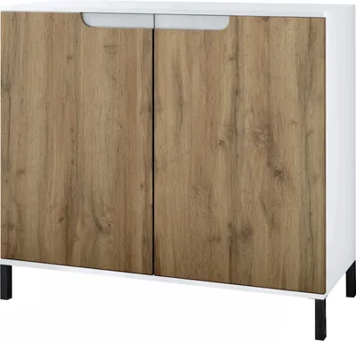 Produktbild von Vladon Kommode Sylt V3, Moderner Küchenschrank mit 2 großen Türen Weiß matt / Eiche Wotan (92,5 x 83.5 x 35)