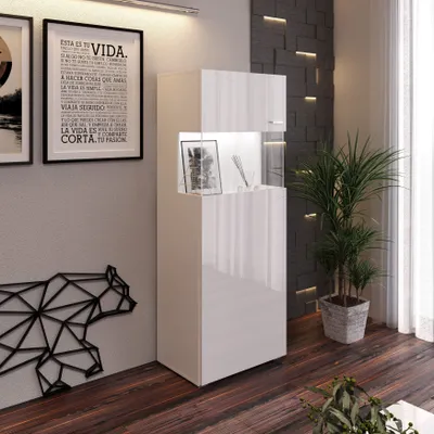 Produktbild von Stand & Hänge-Vitrine VANCOUVER W9.029 weiß Hochglanz mit LED