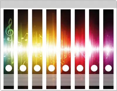 Produktbild von Wallario Ordnerrücken Sticker, selbstklebend für schmale Ordner, 8 Stück, Motiv Blau-gelbe Noten der Musik