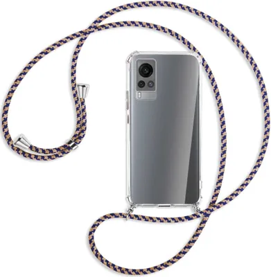 Produktbild von Handykette Backcover-Schutzhülle mit Band (Metall silberfarben) für vivo X60 - blau+beige
