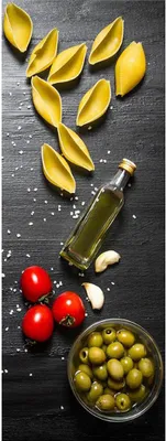 Produktbild von Glasbild 30x80cm Wandbild aus Glas Küche Pasta Nudeln Oliven Italien