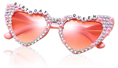Geburtstags-Sonnenbrille, Herzform, rosa, mit Perlen