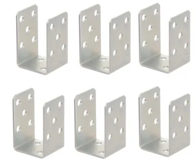 Produktbild von Aqbau 6er Set U-Pfostenträger zum Aufschrauben 60 mm – Pfostenanker aus verzinktem Stahl 4 mm, Bodenanker für Holzpfosten, für Zaun, Pergola, Terrasse