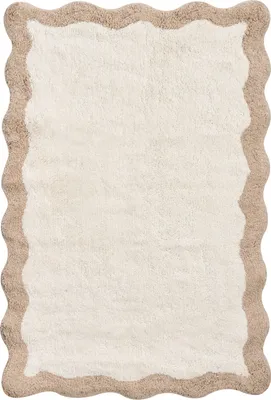 Obrázek produktu pro BELIANI Koupelnová předložka béžová a hnědá bavlna obdélníkový tvar vlnitý okraj 60 x 90 cm koupelnový koberec moderní design