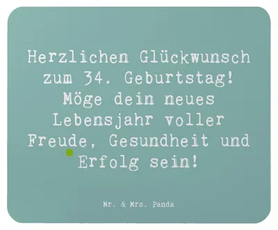 Produktbild von Mr. & Mrs. Panda Mauspad Spruch 34. Geburtstag - Meeresbrise - Geschenk, Glück, pc mausunterlage, Mouse Pad, gute Wünsche, laptop mousepad, neues Lebensjahr, Glückwunsch