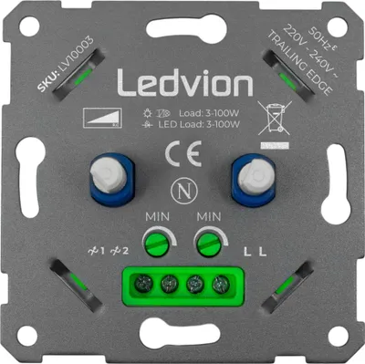 Produktbild von Ledvion - LED Doppeldimmer Schalter, Drehdimmer Unterputz Dimmschalter, Phasenabschnitt, für dimmbare LEDs 2x 3-100W, 220-240V, ohne Abdeckrahmen, Dimmer für LED Lampen