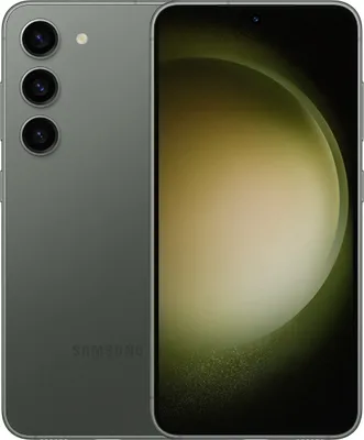 A studio shot of a Samsung Galaxy S23 smartphone, showing the back and front of the device.
