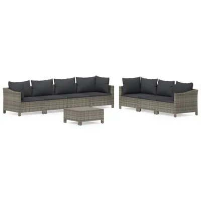Image de vidaXL Ensemble salon de jardin 8 pièces avec coussins Gris Poly rotin