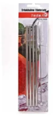 Obrázok produktu pre 4 slamky na pitie z nerezovej ocele + kefka 21 cm x 6 mm, rovné