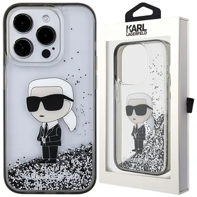 Produktbild von Karl Lagerfeld Liquid Glitter Ikonik Hülle für iPhone 15 Pro  transparent Handyhülle