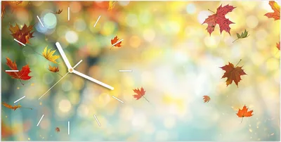 Produktbild von Wanduhr aus Glas mit Motiv Herbstlaub Wald- 60 x 30 cm - inkl. Aufhängesystem