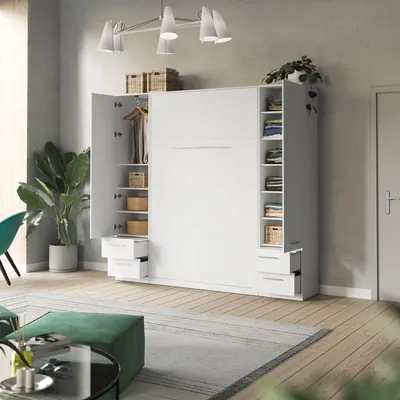 Produktbild von SMARTBett Wohnwand  Set mit Schrankbett Standard 140x200 Vertikal + 2 x 50-Schränke Weiß