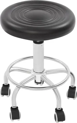 Obrázek produktu pro Stolek na kolečkách – otočná židle – výškově nastavitelná – otočná o 360° – 5 koleček – nosnost 150 kg – ergonomické sedadlo – ocelový rám – černá barva