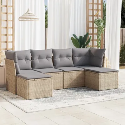 Produktbild von Design 6-tlg. Garten-Sofagarnitur mit Kissen Beige Poly Rattan, Gartenmöbel-Sets 2024 Neu