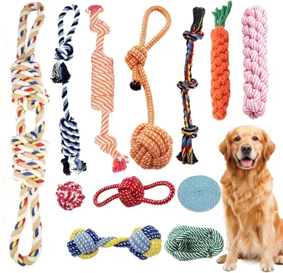 Produktbild von Hundespielzeug – Set mit 12 Stück – Baumwollseilspielzeug für Welpen und kleine bis mittelgroße Hunde