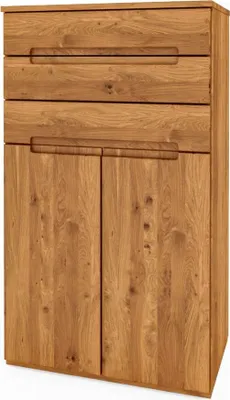 Produktbild von Kommode Bento aus Wildeiche massiv 75x45x129 cm mit 2 Türen und 3 Schubladen