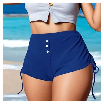 Produktbild von Laufshorts Damen, Kurze Hose für den Sommer, Bequeme Sweatshorts mit Hohem Bund, Elegante Leinenhose mit Kordelzug und Geradem Bein