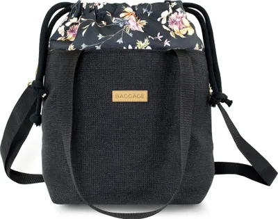 Produktbild von Handtaschen Beuteltasche Damen Tasche A5 - Schultertasche Shopper Bag Stofftaschen Stoffbeutel mit Innentasche Einkaufstasche Blumen Schwarz