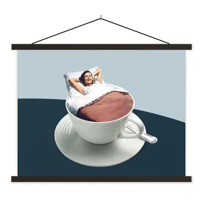 Produktbild von MuchoWow® Textilposter Frau - Kaffee - Jahrgang 150x113 cm mit schwarzem Rahmen - Wohnzimmer