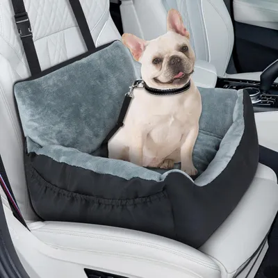 Produktbild von Hundeautositz für kleine Hunde, rutschfest mit Sicherheitsgurt, abnehmbares und waschbares Kissen, Schwarz