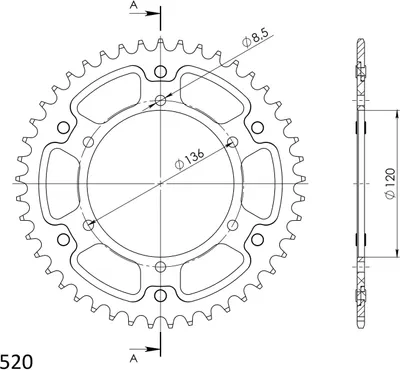 Obrázok produktu pre Stealth-Kettenrad Supersprox 520 - 43Z (zlatý) RST-846:43-GLD|ID 120.0 LK 136.0 6-Loch
