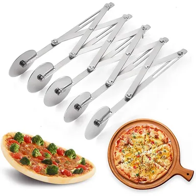 Produktbild von Edelstahl Teig-Roller mit 5 Rollen, ausziehbares Multifunktions-Ölkringel- und Pizzamesser, verstellbar für gleichmäßige Schnitte