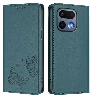 Obrázek produktu pro Kožené pouzdro pro Realme 16 Pro, motýlí ražbou, peněženkové flip pouzdro se stojánkem Zelená