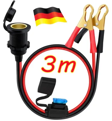 Produktbild von 16AWG Wasserdichte KFZ Steckdose Zigarettenanzünder Kabel Sicherung 12V / 24V 3m