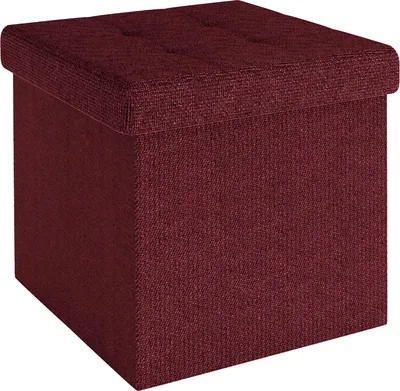 Produktbild von Intirilife Faltbare Sitzhocker 30x30x30 cm in KIRSCH ROT - Sitzwürfel mit Stauraum und Deckel aus Stoff mit Mulden - Sitzcube Fußablage Aufbewahrungsbox Truhe Sitzhocker