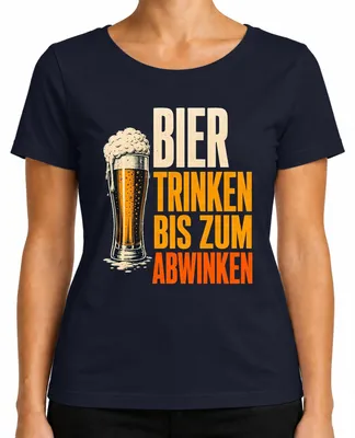 Produktbild von Bier trinken bis zum Abwinken Party Saufen Lustiges Damen T-Shirt, Navy, M