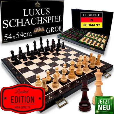 Produktbild von APEQi® LUXUS SCHACH - großes Schachspiel Holz HOCHWERTIG - [54x54cm], Massivholz, 2 EXTRA-Damen, Geschenkidee - klappbares Schachbrett aus Holz groß